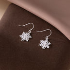 SLUYNZ 925 Sterling Silver Christmas Snowflake Dangle Earrings for Women Girls Teens CZ Snowflake Drop Earrings Dangle