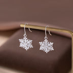 SLUYNZ 925 Sterling Silver Christmas Snowflake Dangle Earrings for Women Girls Teens CZ Snowflake Drop Earrings Dangle