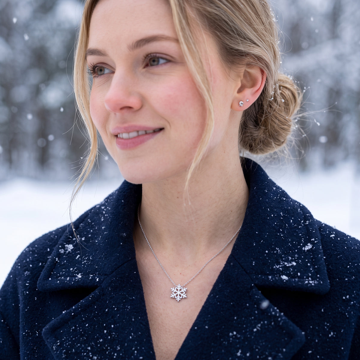 SLUYNZ 925 Sterling Silver Christmas Snowflake Necklace Pendant for Women Teens CZ Snowflake Pendant Necklace Chian Winter Necklace