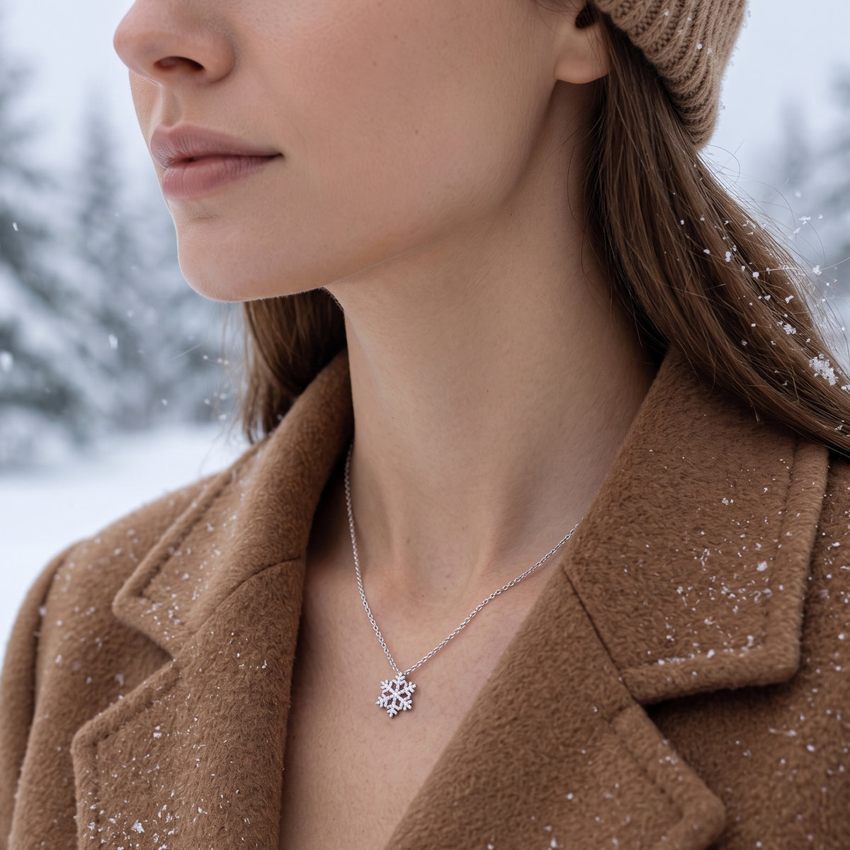 SLUYNZ 925 Sterling Silver Christmas Snowflake Necklace Pendant for Women Teens CZ Snowflake Pendant Necklace Chian Winter Necklace