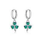 SLUYNZ 925 Sterling Silver Green Heart Clover Dangle Earrings for Women Teen Girls CZ Shamrock Drop Earrings for Spring