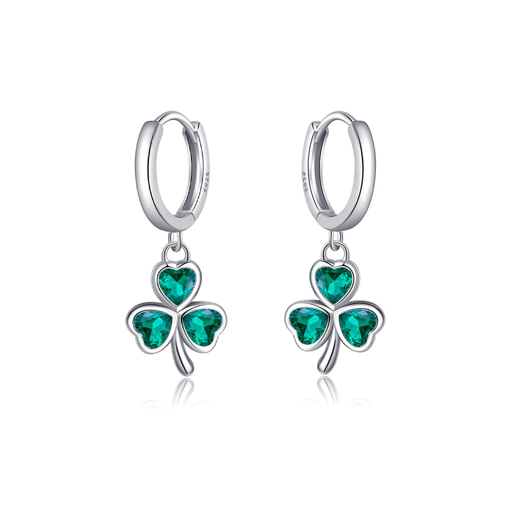 SLUYNZ 925 Sterling Silver Green Heart Clover Dangle Earrings for Women Teen Girls CZ Shamrock Drop Earrings for Spring