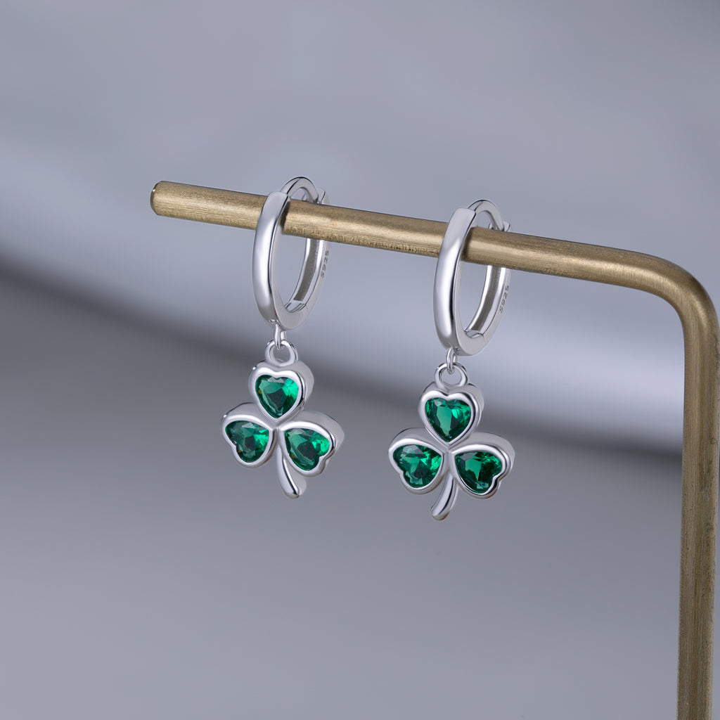 SLUYNZ 925 Sterling Silver Green Heart Clover Dangle Earrings for Women Teen Girls CZ Shamrock Drop Earrings for Spring