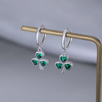 SLUYNZ 925 Sterling Silver Green Heart Clover Dangle Earrings for Women Teen Girls CZ Shamrock Drop Earrings for Spring