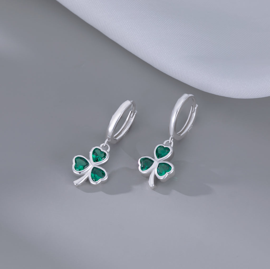 SLUYNZ 925 Sterling Silver Green Heart Clover Dangle Earrings for Women Teen Girls CZ Shamrock Drop Earrings for Spring