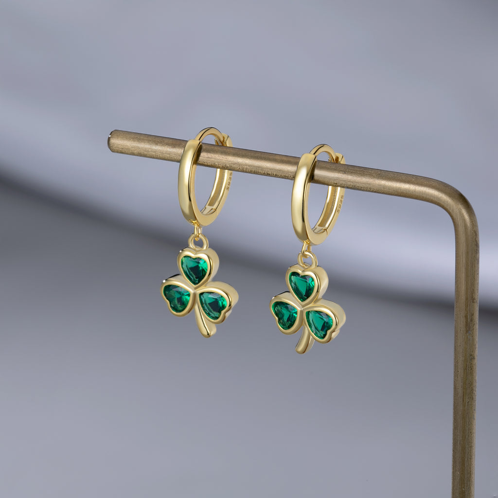 SLUYNZ 925 Sterling Silver Green Heart Clover Dangle Earrings for Women Teen Girls CZ Shamrock Drop Earrings for Spring