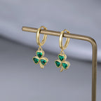 SLUYNZ 925 Sterling Silver Green Heart Clover Dangle Earrings for Women Teen Girls CZ Shamrock Drop Earrings for Spring