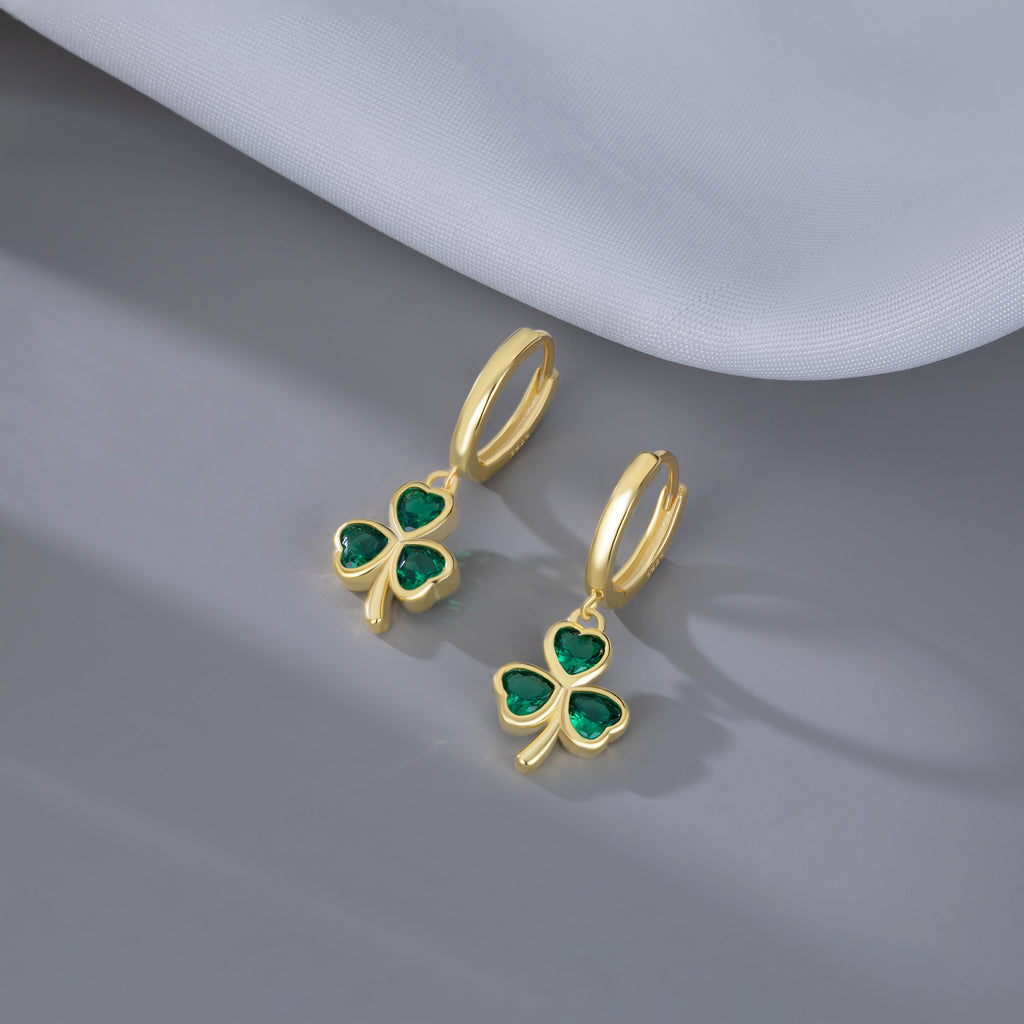 SLUYNZ 925 Sterling Silver Green Heart Clover Dangle Earrings for Women Teen Girls CZ Shamrock Drop Earrings for Spring