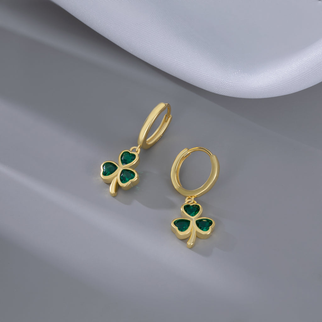 SLUYNZ 925 Sterling Silver Green Heart Clover Dangle Earrings for Women Teen Girls CZ Shamrock Drop Earrings for Spring