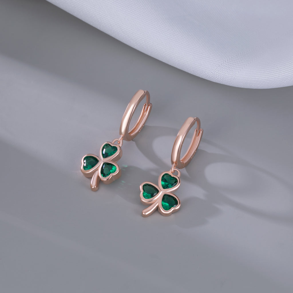 SLUYNZ 925 Sterling Silver Green Heart Clover Dangle Earrings for Women Teen Girls CZ Shamrock Drop Earrings for Spring