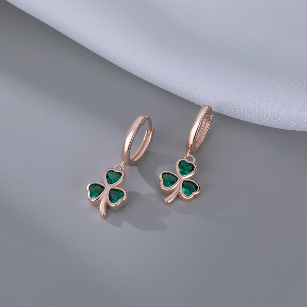 SLUYNZ 925 Sterling Silver Green Heart Clover Dangle Earrings for Women Teen Girls CZ Shamrock Drop Earrings for Spring