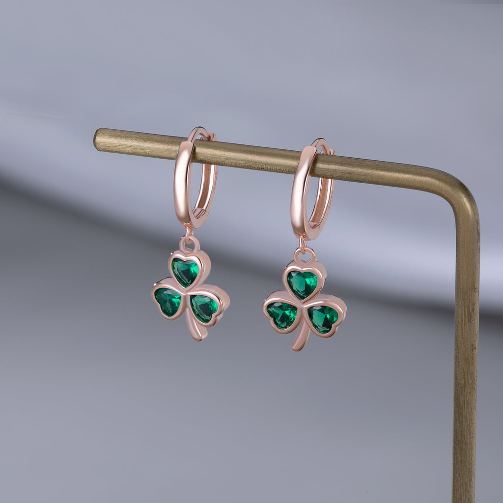 SLUYNZ 925 Sterling Silver Green Heart Clover Dangle Earrings for Women Teen Girls CZ Shamrock Drop Earrings for Spring