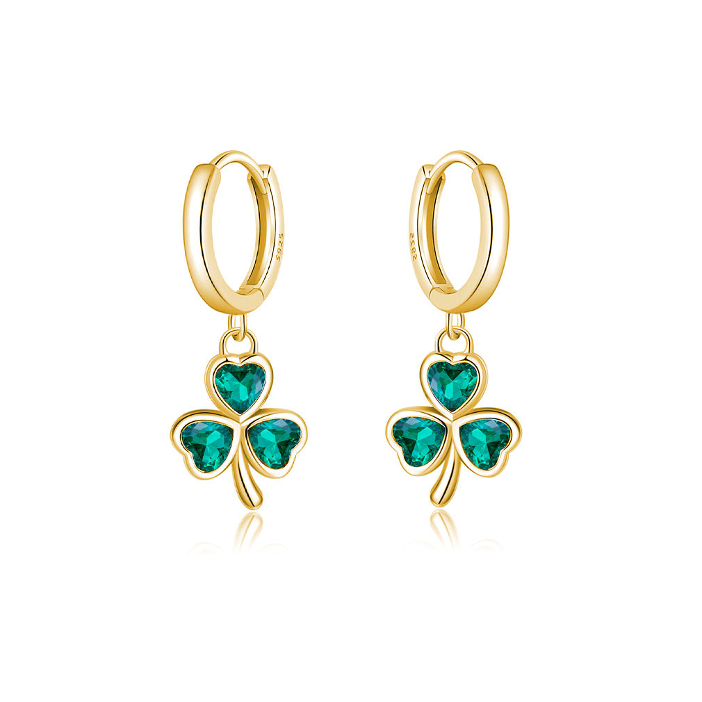 SLUYNZ 925 Sterling Silver Green Heart Clover Dangle Earrings for Women Teen Girls CZ Shamrock Drop Earrings for Spring
