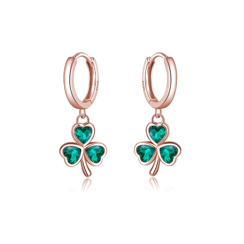 SLUYNZ 925 Sterling Silver Green Heart Clover Dangle Earrings for Women Teen Girls CZ Shamrock Drop Earrings for Spring