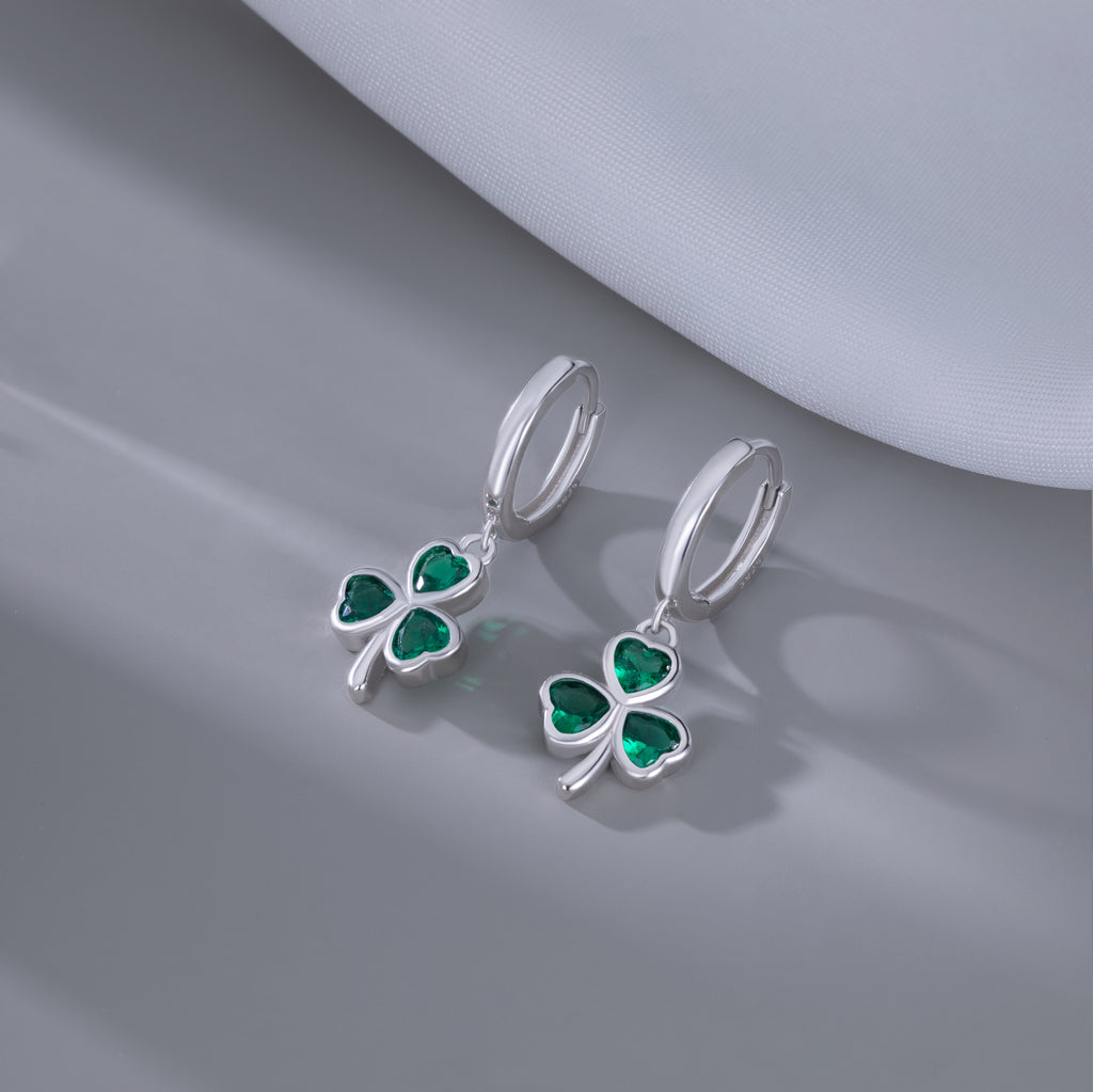 SLUYNZ 925 Sterling Silver Green Heart Clover Dangle Earrings for Women Teen Girls CZ Shamrock Drop Earrings for Spring