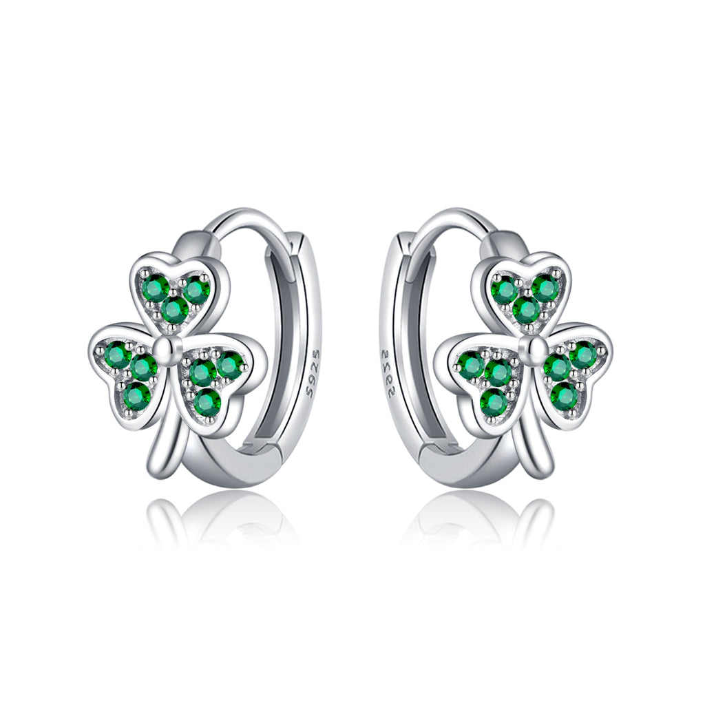 SLUYNZ 925 Sterling Silver Green Love Clover Hoop Earrings for Women Teens Irish Shamrock Huggie Earrings for Summer