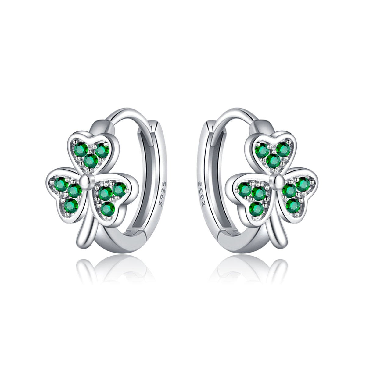 SLUYNZ 925 Sterling Silver Green Love Clover Hoop Earrings for Women Teens Irish Shamrock Huggie Earrings for Summer