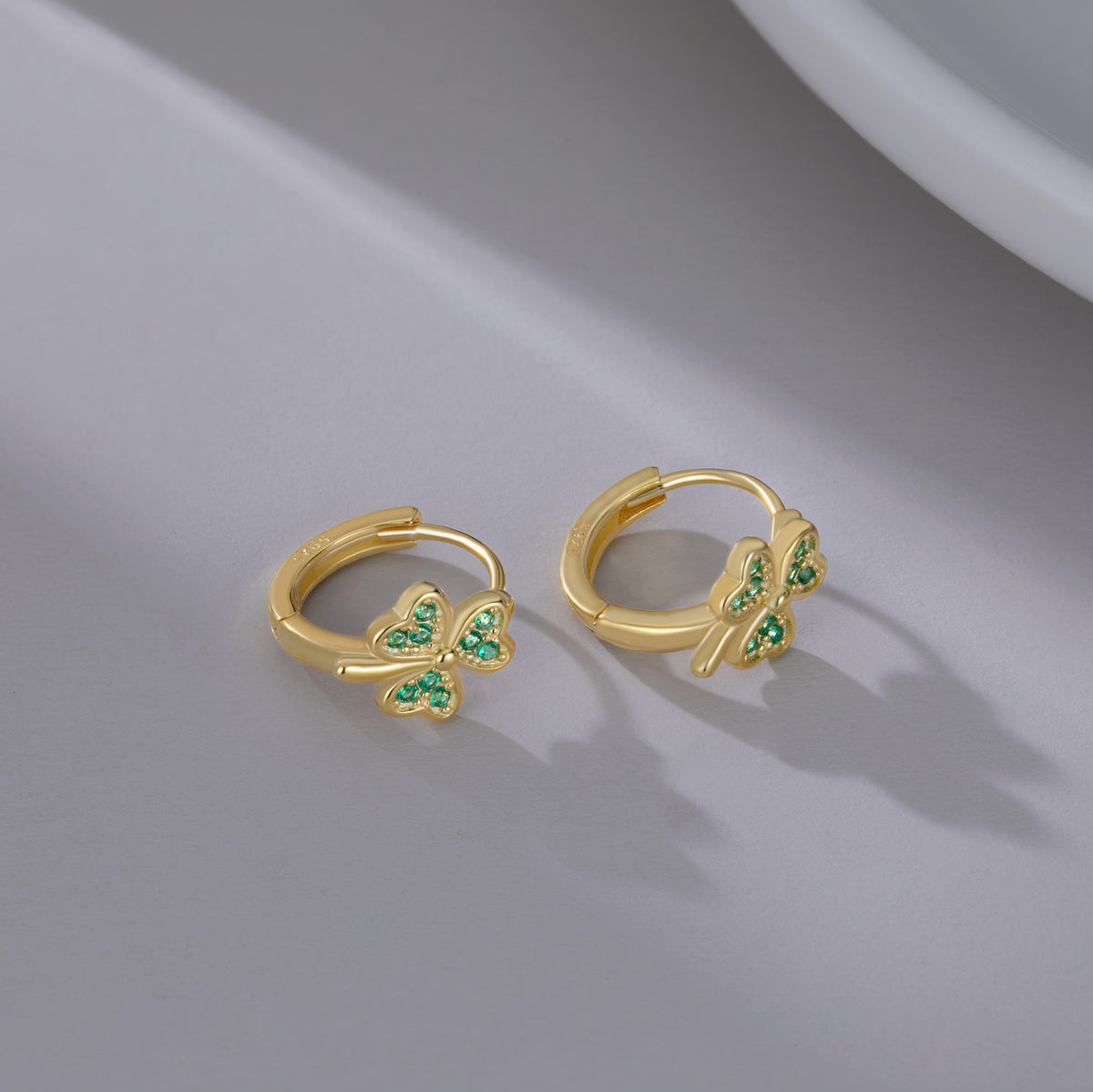 SLUYNZ 925 Sterling Silver Green Love Clover Hoop Earrings for Women Teens Irish Shamrock Huggie Earrings for Summer