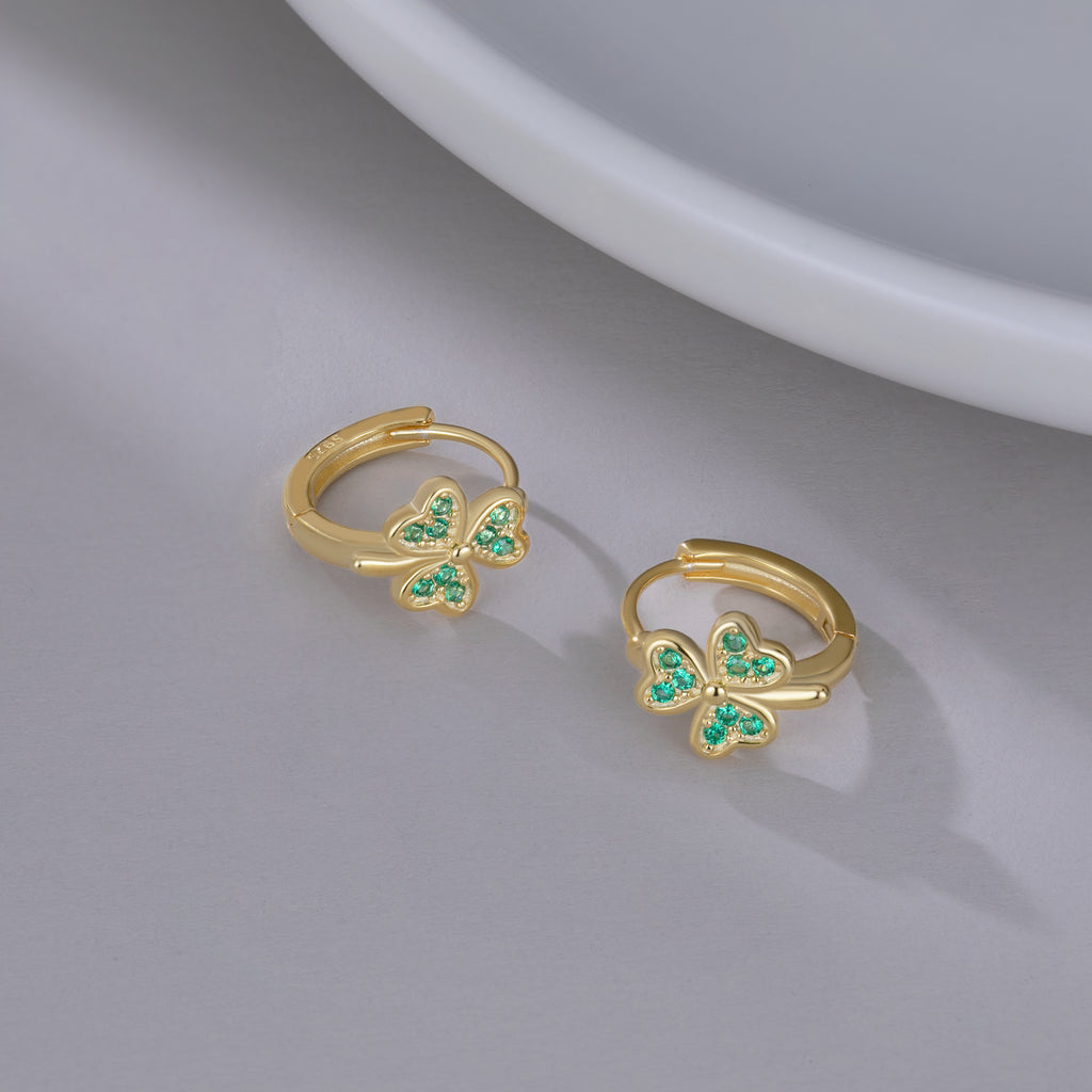 SLUYNZ 925 Sterling Silver Green Love Clover Hoop Earrings for Women Teens Irish Shamrock Huggie Earrings for Summer