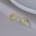 SLUYNZ 925 Sterling Silver Green Love Clover Hoop Earrings for Women Teens Irish Shamrock Huggie Earrings for Summer
