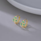 SLUYNZ 925 Sterling Silver Green Love Clover Hoop Earrings for Women Teens Irish Shamrock Huggie Earrings for Summer