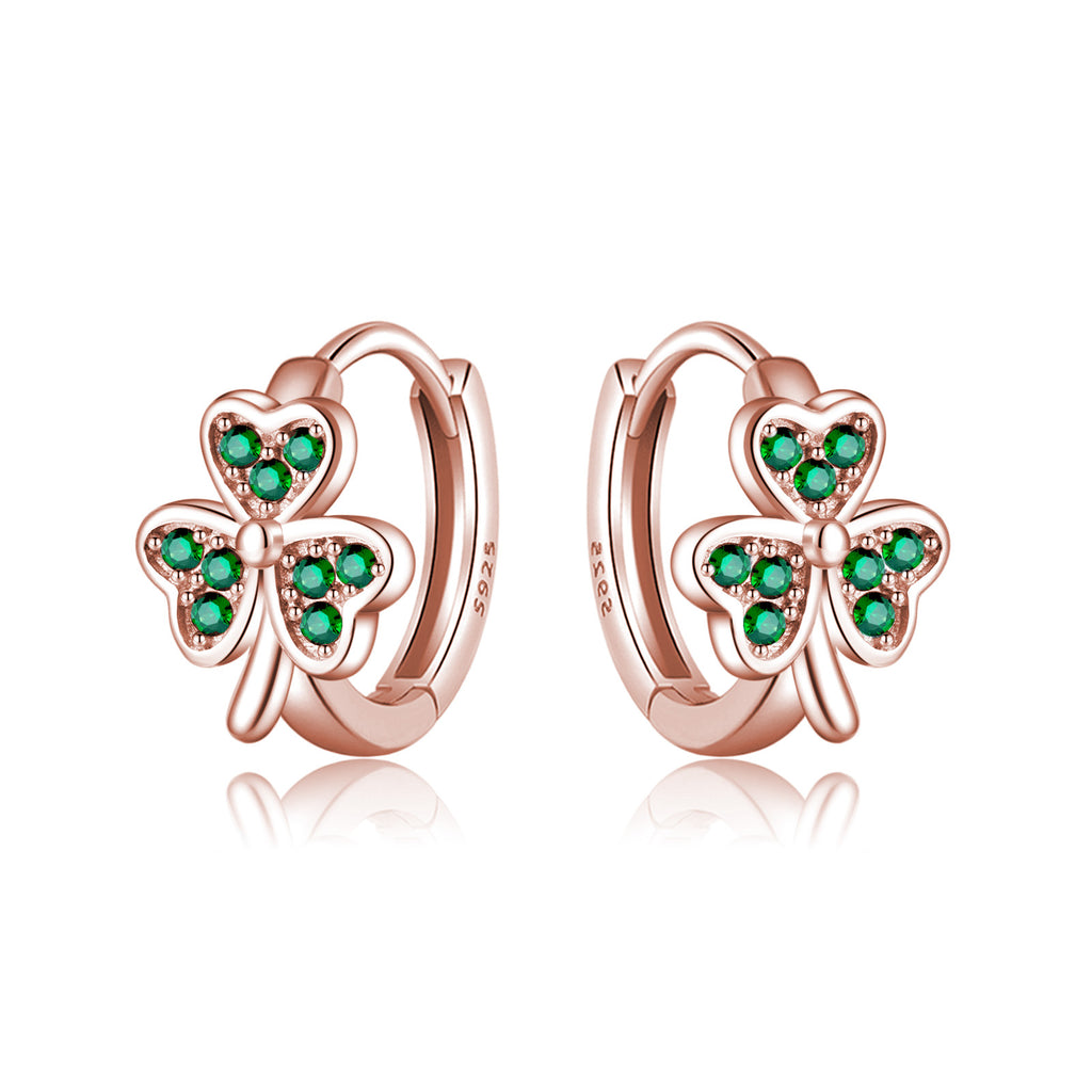SLUYNZ 925 Sterling Silver Green Love Clover Hoop Earrings for Women Teens Irish Shamrock Huggie Earrings for Summer