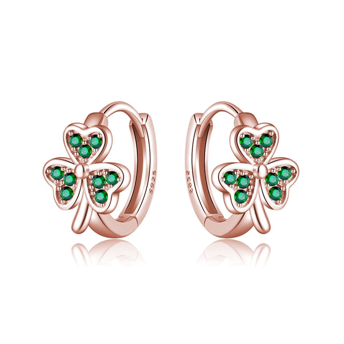 SLUYNZ 925 Sterling Silver Green Love Clover Hoop Earrings for Women Teens Irish Shamrock Huggie Earrings for Summer