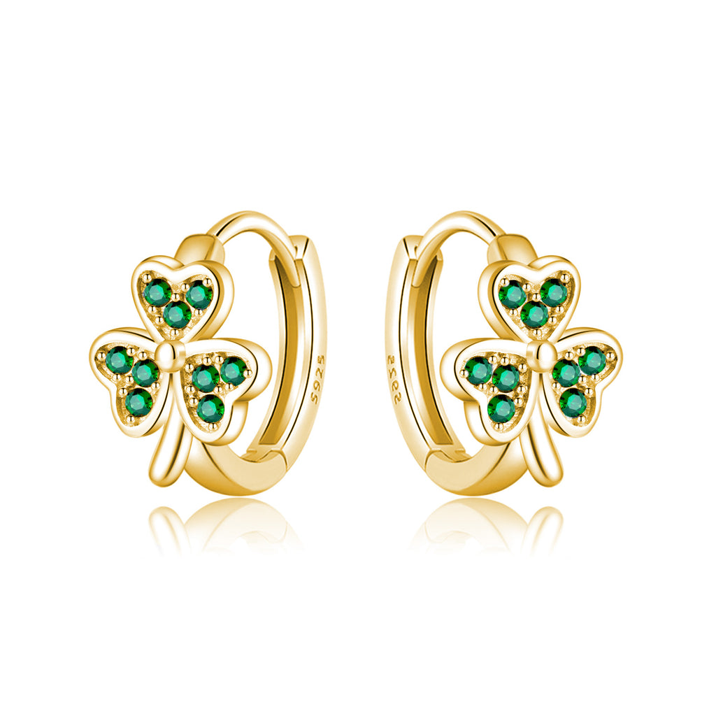 SLUYNZ 925 Sterling Silver Green Love Clover Hoop Earrings for Women Teens Irish Shamrock Huggie Earrings for Summer
