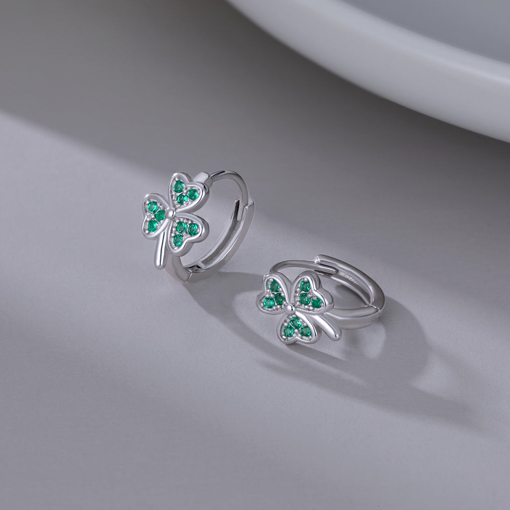 SLUYNZ 925 Sterling Silver Green Love Clover Hoop Earrings for Women Teens Irish Shamrock Huggie Earrings for Summer