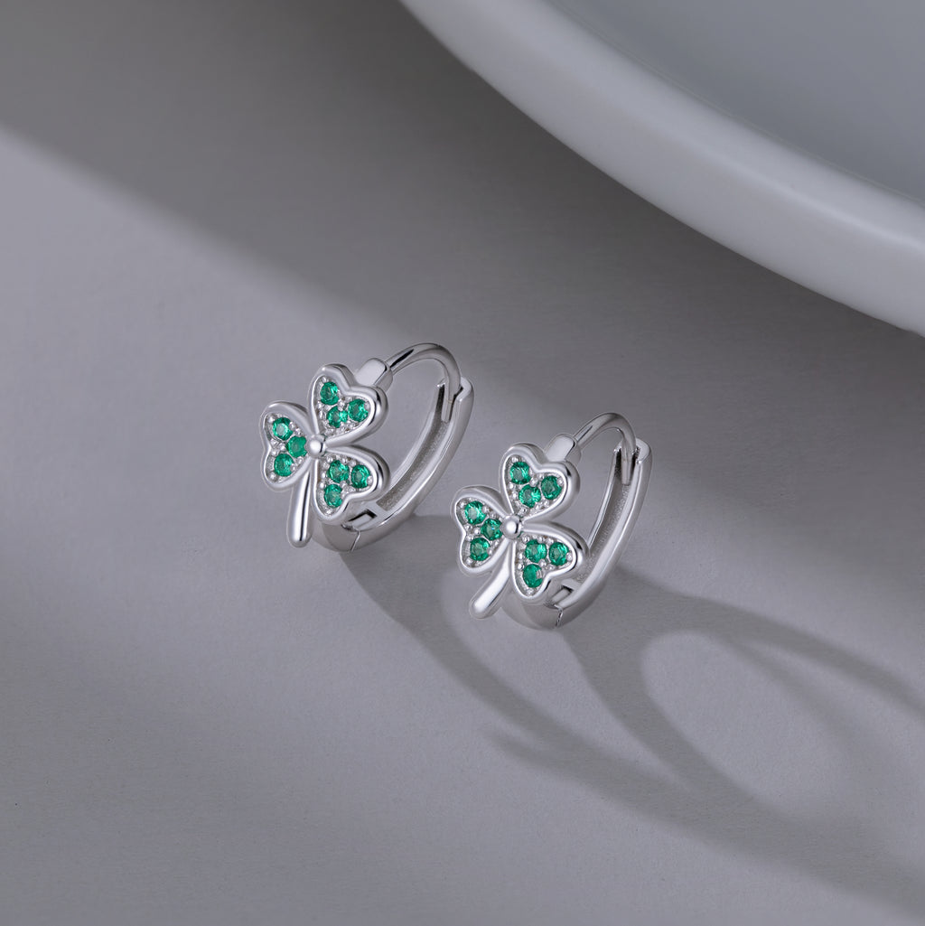 SLUYNZ 925 Sterling Silver Green Love Clover Hoop Earrings for Women Teens Irish Shamrock Huggie Earrings for Summer
