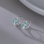 SLUYNZ 925 Sterling Silver Green Love Clover Hoop Earrings for Women Teens Irish Shamrock Huggie Earrings for Summer