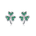 SLUYNZ 925 Sterling Silver Green Shamrock Earrings Stud for Women Teens CZ Love Clover Studs Earrings