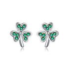 SLUYNZ 925 Sterling Silver Green Shamrock Earrings Stud for Women Teens CZ Love Clover Studs Earrings