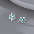 SLUYNZ 925 Sterling Silver Green Shamrock Earrings Stud for Women Teens CZ Love Clover Studs Earrings