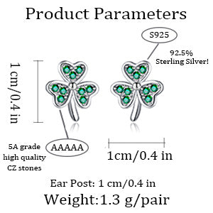 SLUYNZ 925 Sterling Silver Green Shamrock Earrings Stud for Women Teens CZ Love Clover Studs Earrings