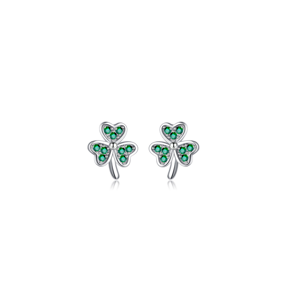 SLUYNZ 925 Sterling Silver Green Shamrock Earrings Stud for Women Teens CZ Love Clover Studs Earrings
