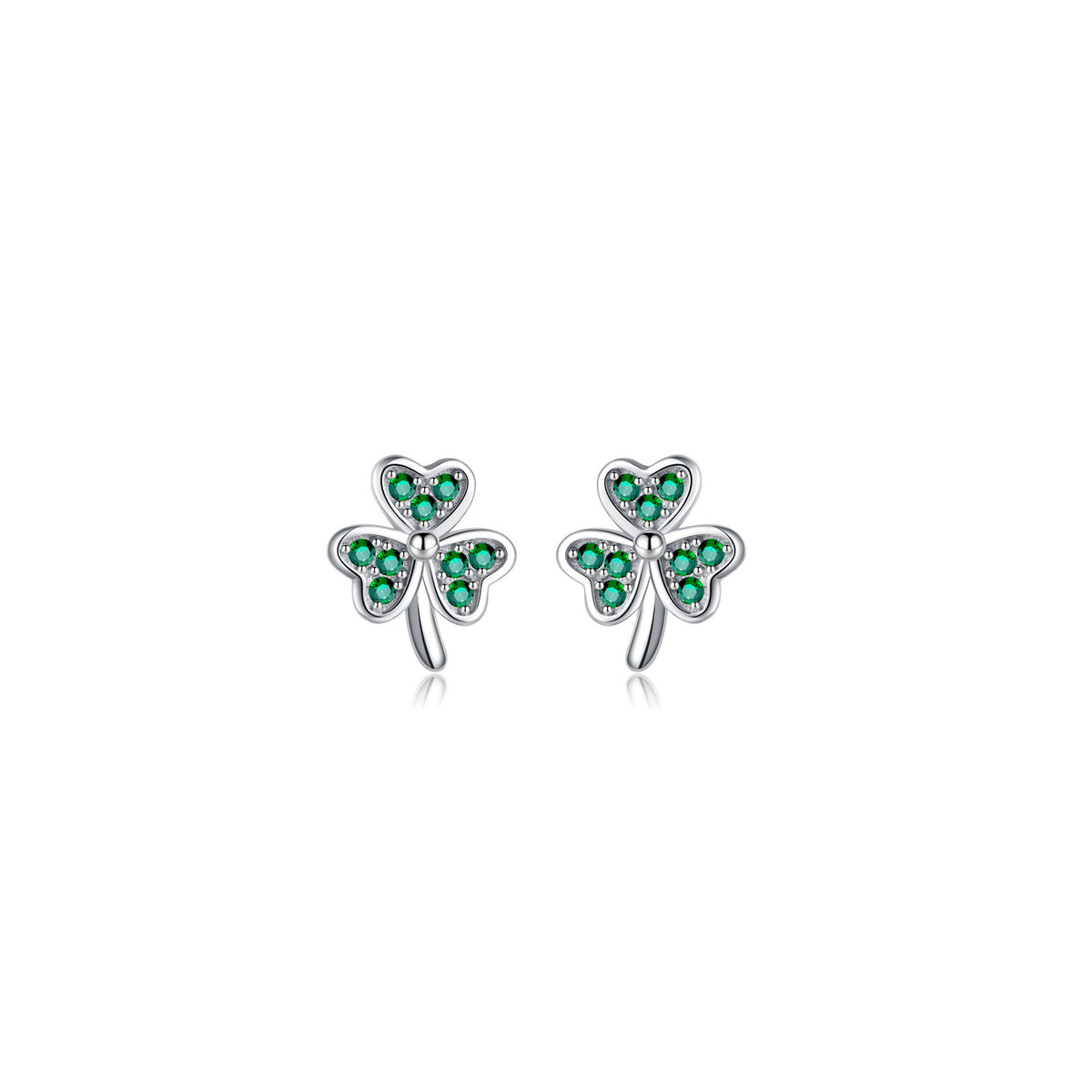SLUYNZ 925 Sterling Silver Green Shamrock Earrings Stud for Women Teens CZ Love Clover Studs Earrings
