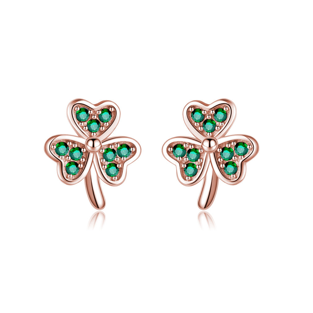 SLUYNZ 925 Sterling Silver Green Shamrock Earrings Stud for Women Teens CZ Love Clover Studs Earrings