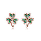 SLUYNZ 925 Sterling Silver Green Shamrock Earrings Stud for Women Teens CZ Love Clover Studs Earrings