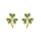 SLUYNZ 925 Sterling Silver Green Shamrock Earrings Stud for Women Teens CZ Love Clover Studs Earrings
