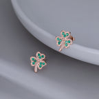 SLUYNZ 925 Sterling Silver Green Shamrock Earrings Stud for Women Teens CZ Love Clover Studs Earrings