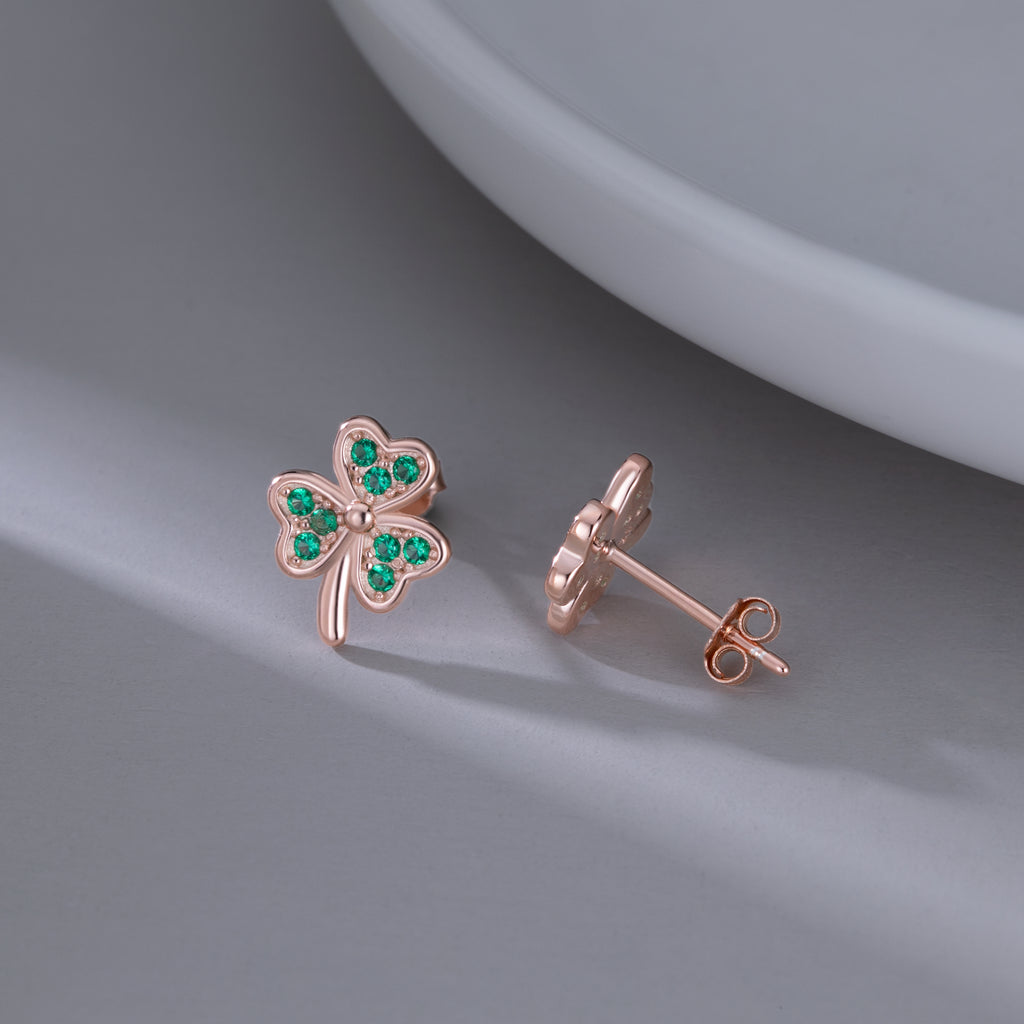 SLUYNZ 925 Sterling Silver Green Shamrock Earrings Stud for Women Teens CZ Love Clover Studs Earrings