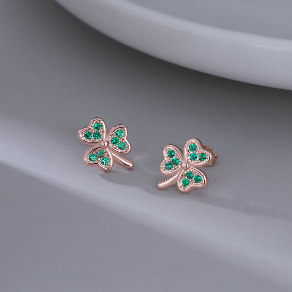 SLUYNZ 925 Sterling Silver Green Shamrock Earrings Stud for Women Teens CZ Love Clover Studs Earrings