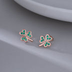 SLUYNZ 925 Sterling Silver Green Shamrock Earrings Stud for Women Teens CZ Love Clover Studs Earrings