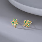 SLUYNZ 925 Sterling Silver Green Shamrock Earrings Stud for Women Teens CZ Love Clover Studs Earrings