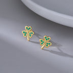 SLUYNZ 925 Sterling Silver Green Shamrock Earrings Stud for Women Teens CZ Love Clover Studs Earrings