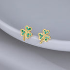 SLUYNZ 925 Sterling Silver Green Shamrock Earrings Stud for Women Teens CZ Love Clover Studs Earrings