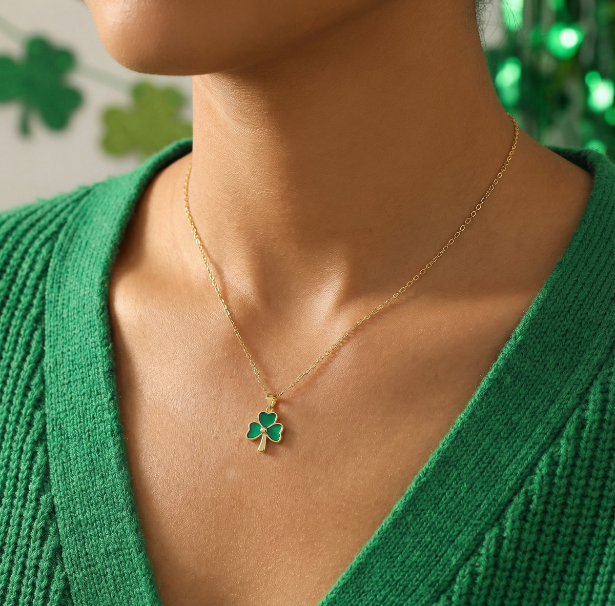 SLUYNZ 925 Sterling Silver Irish Shamrock Choker Necklace Chain for Women Teens Green Clover Pendant Necklace for St Patricks Day