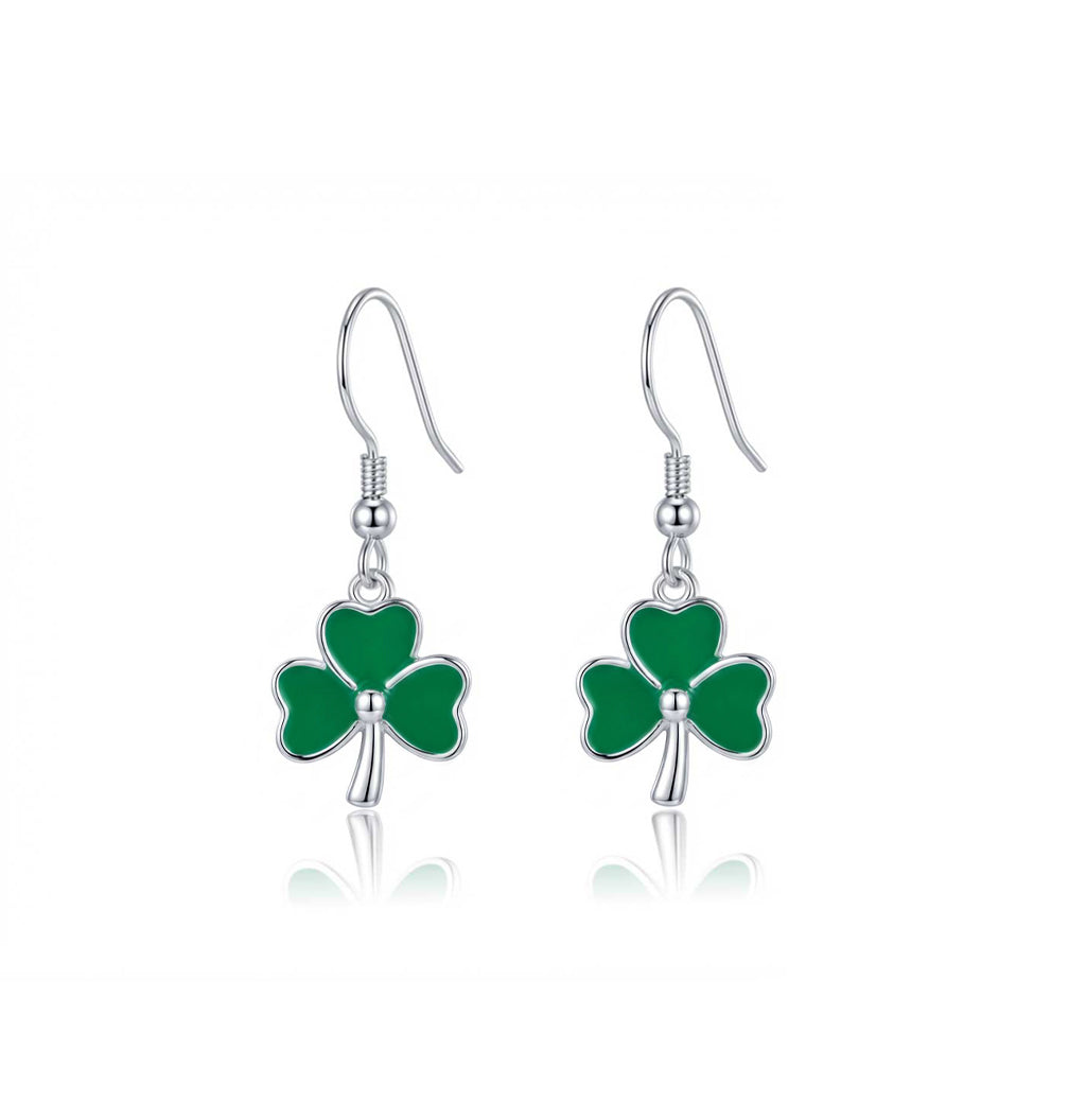 SLUYNZ 925 Sterling Silver Irish Shamrock Dangle Earrings for Women Teens Green Clover Earrings Drop for St Patricks Day