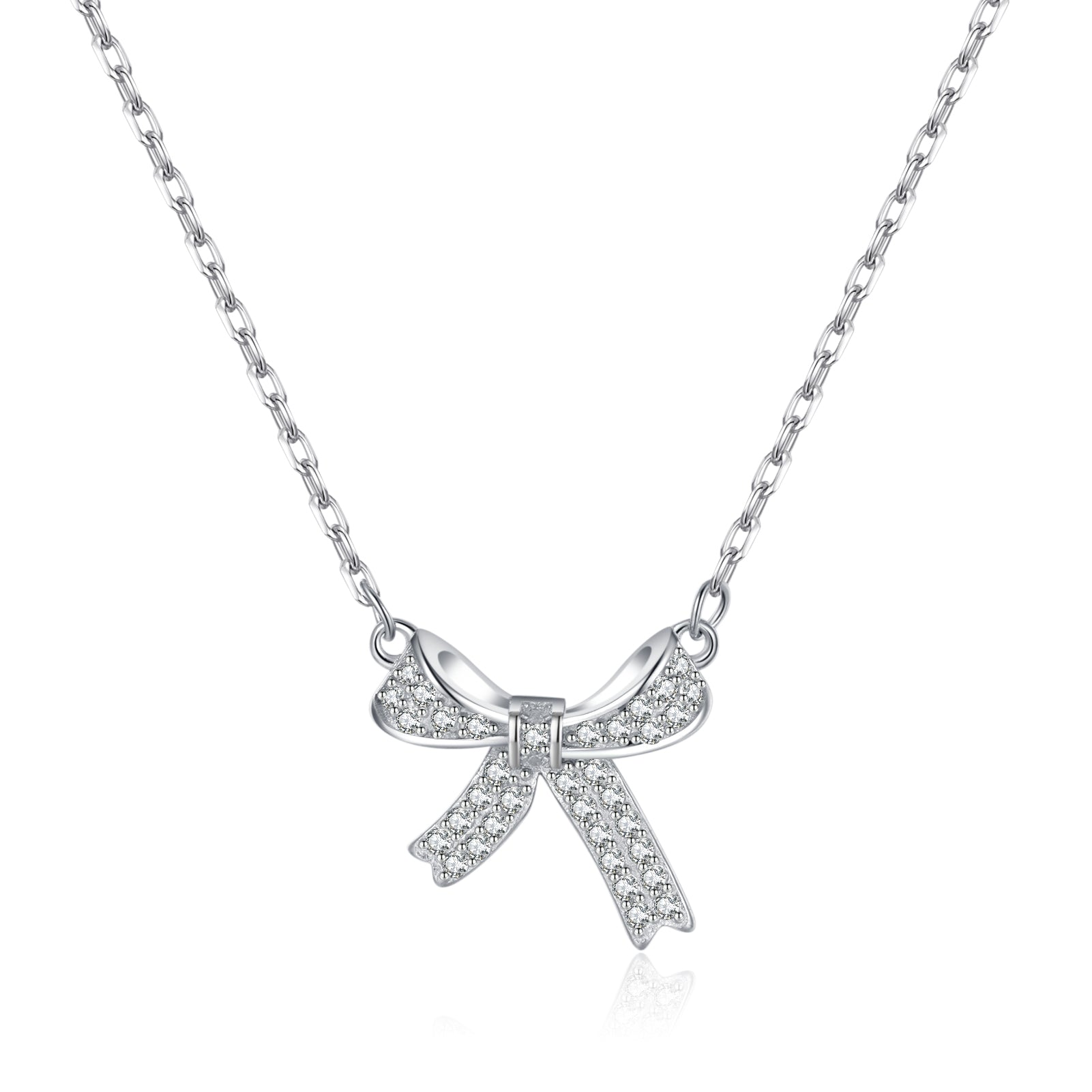 SLUYNZ 925 Sterling Silver Small Bow Pendant Necklace for Women Teens CZ Bow Necklace Chain Ribbon Necklace Choker